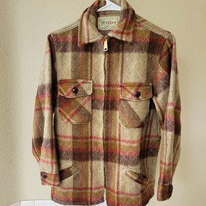 Vintage Melton Outer-Wear Men's Long-Sleeve Button Plaid Shirt Jacket